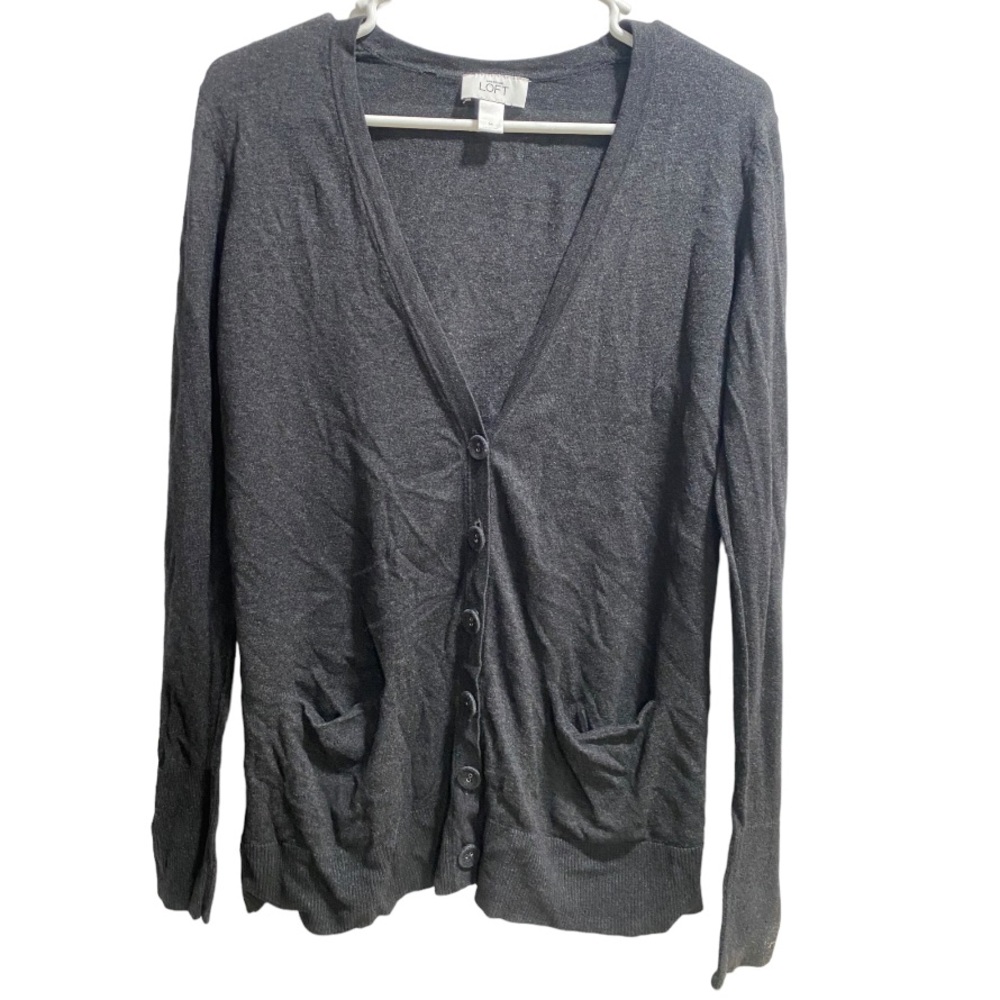 Ann Taylor Loft Black/Dark Grey 6 Cloth Button Cardigan size Medium